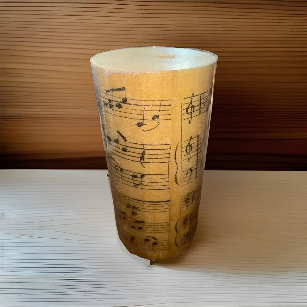 Pottery Barn Music Notes Sheet Music Pillar Candle 4x8 Unused Home Decor Plastic